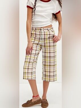 Free People Bay Course Charlie Plaid Cropped Pants NWT 14 shorts capri
